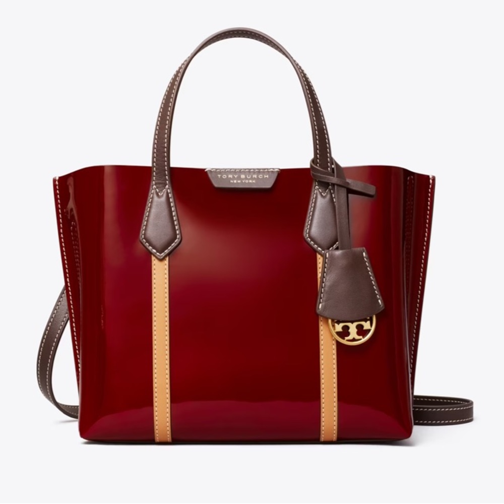 Sale NWT Tory Burch Small Perry Patent Triple Compartment Tote $448 - Picture 2 of 5